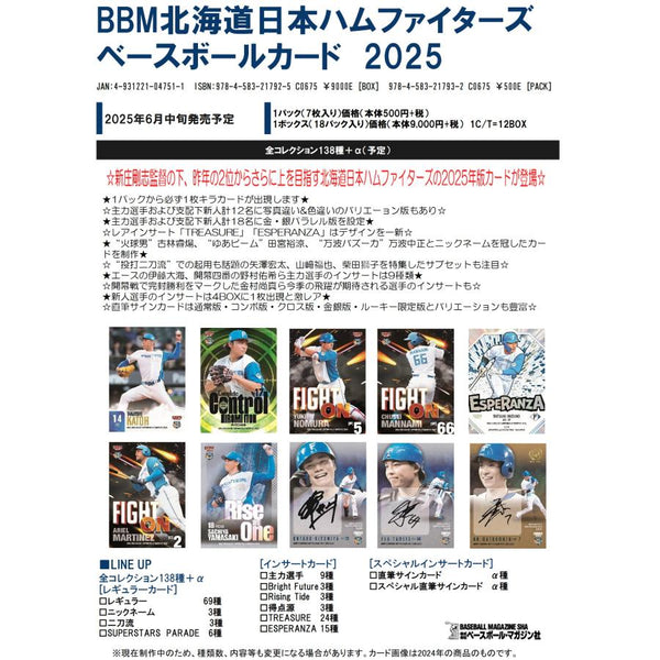BBM 北海道日本ハムファイターズ ベースボールカード 2025 1箱18個入り [BBM][TC]
