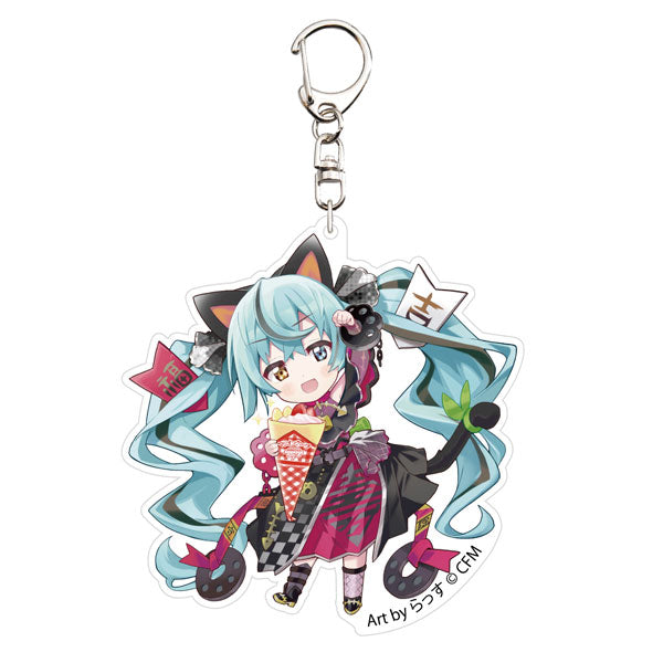 ｢初音ミク×招き猫｣ アクリルキーホルダー Art by らっす 黒猫 立ち左手あげ クレープ[KADOKAWA][GOODS][新作]