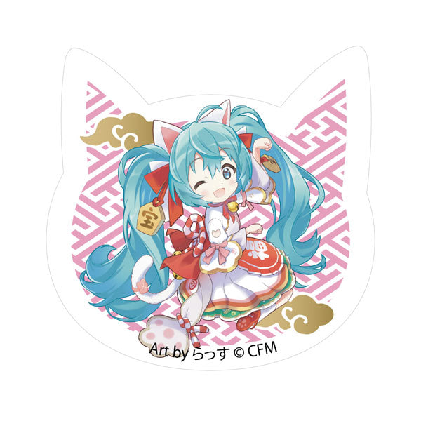 ｢初音ミク×招き猫｣ 猫型アクリルマグネット Art by らっす 白猫 座り左手あげ[KADOKAWA][GOODS][新作]