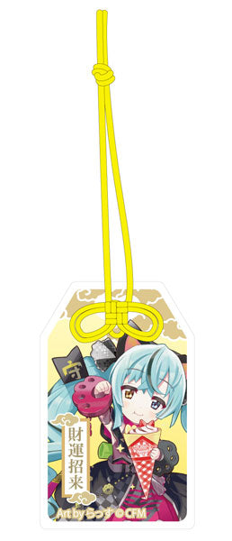 ｢初音ミク×招き猫｣ ご利益別御守風アクリルキーホルダー Art by らっす  黒猫 座り右手あげ クレープ[KADOKAWA][GOODS][新作]