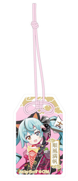 ｢初音ミク×招き猫｣ ご利益別御守風アクリルキーホルダー Art by らっす  黒猫 立ち左手あげ クレープ[KADOKAWA][GOODS][新作]