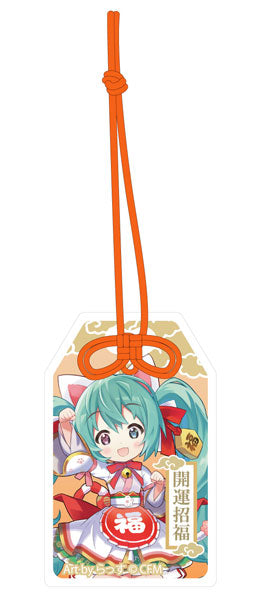 ｢初音ミク×招き猫｣ ご利益別御守風アクリルキーホルダー Art by らっす 白猫 座り右手あげ[KADOKAWA][GOODS][新作]