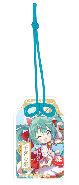 ｢初音ミク×招き猫｣ ご利益別御守風アクリルキーホルダー Art by らっす 白猫 座り左手あげ[KADOKAWA][GOODS][新作]